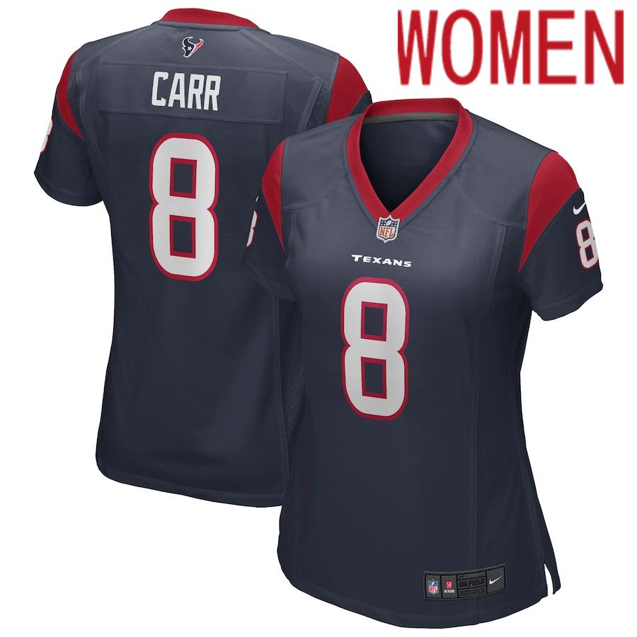 Women Houston Texans #8 David Carr Nike Navy Game Retired Player NFL Jersey